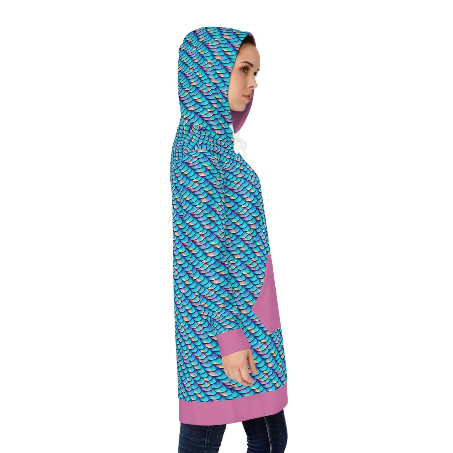 Iridescent Scales Streetwear Hoodie Dress, Aesthetic Womens Hoodie Dress, Oversized Hoodie With Pocket, Comfy Winter Hoodie