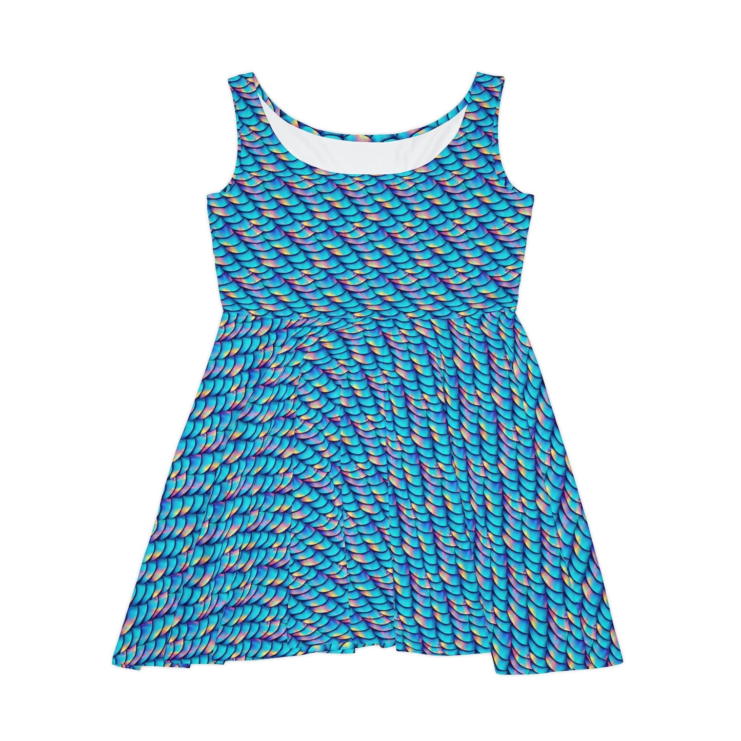 Iridescent Scales Skater Dress, iridescent Print Dress, Handmade Tank Dress, Colorful Teen Skater Dress for Women,
