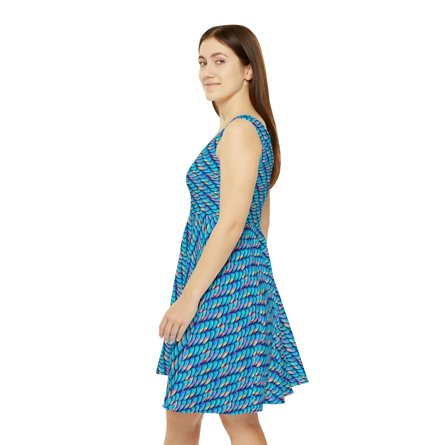 Iridescent Scales Skater Dress, iridescent Print Dress, Handmade Tank Dress, Colorful Teen Skater Dress for Women,