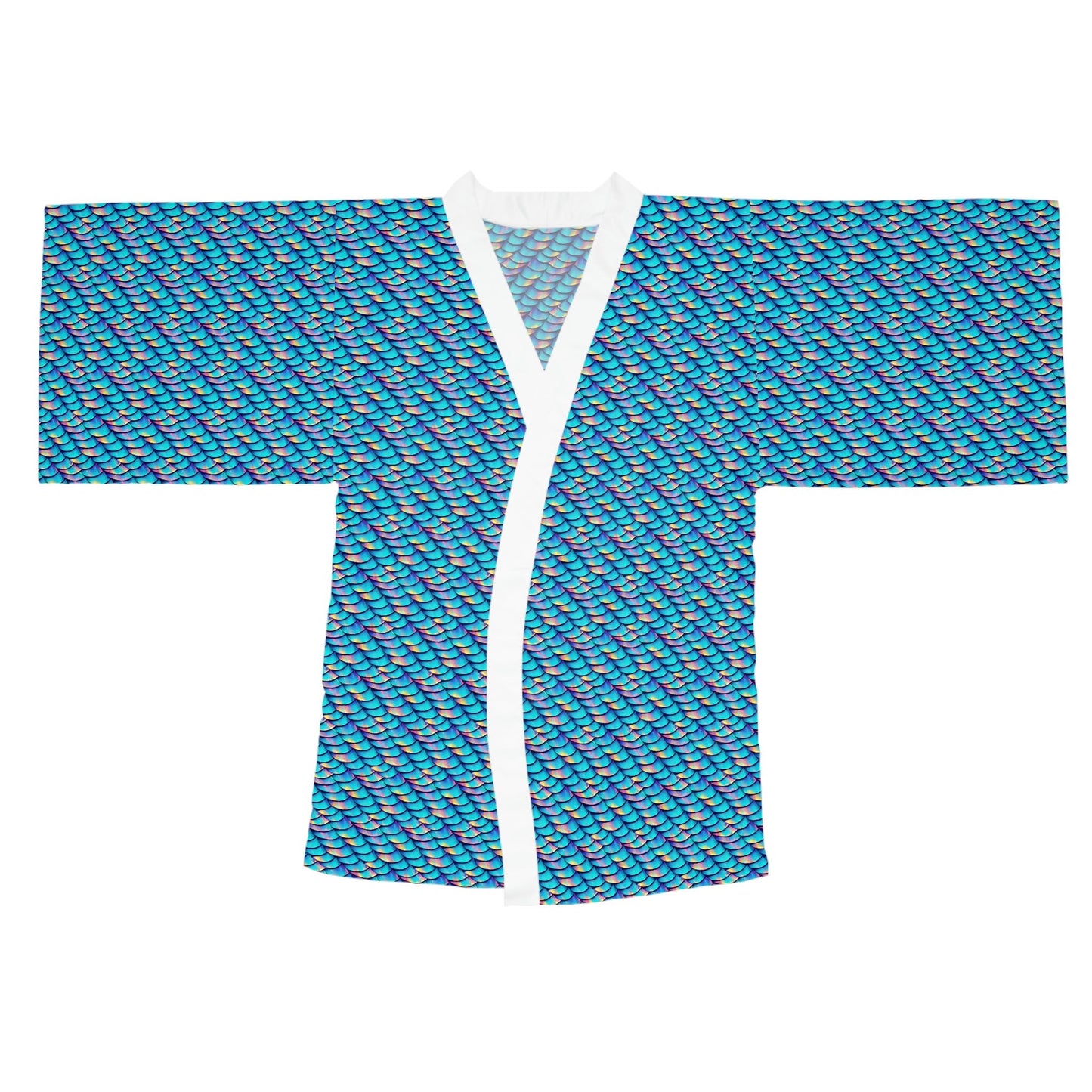 Iridescent Scales Long Sleeve Kimono Robe, Mermaid Clothing Boho Kimono Robe, Japanese Kimono Robe for Women, Mermaid Kimono