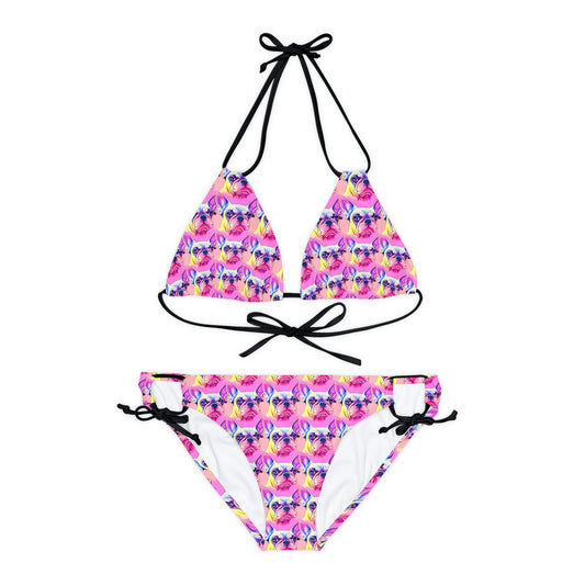 Dog Print Triangle Bikini Set, French Bulldog Strappy Bikini Set, Girls String Bikini, Animal Print Bikini, Summer Clothing