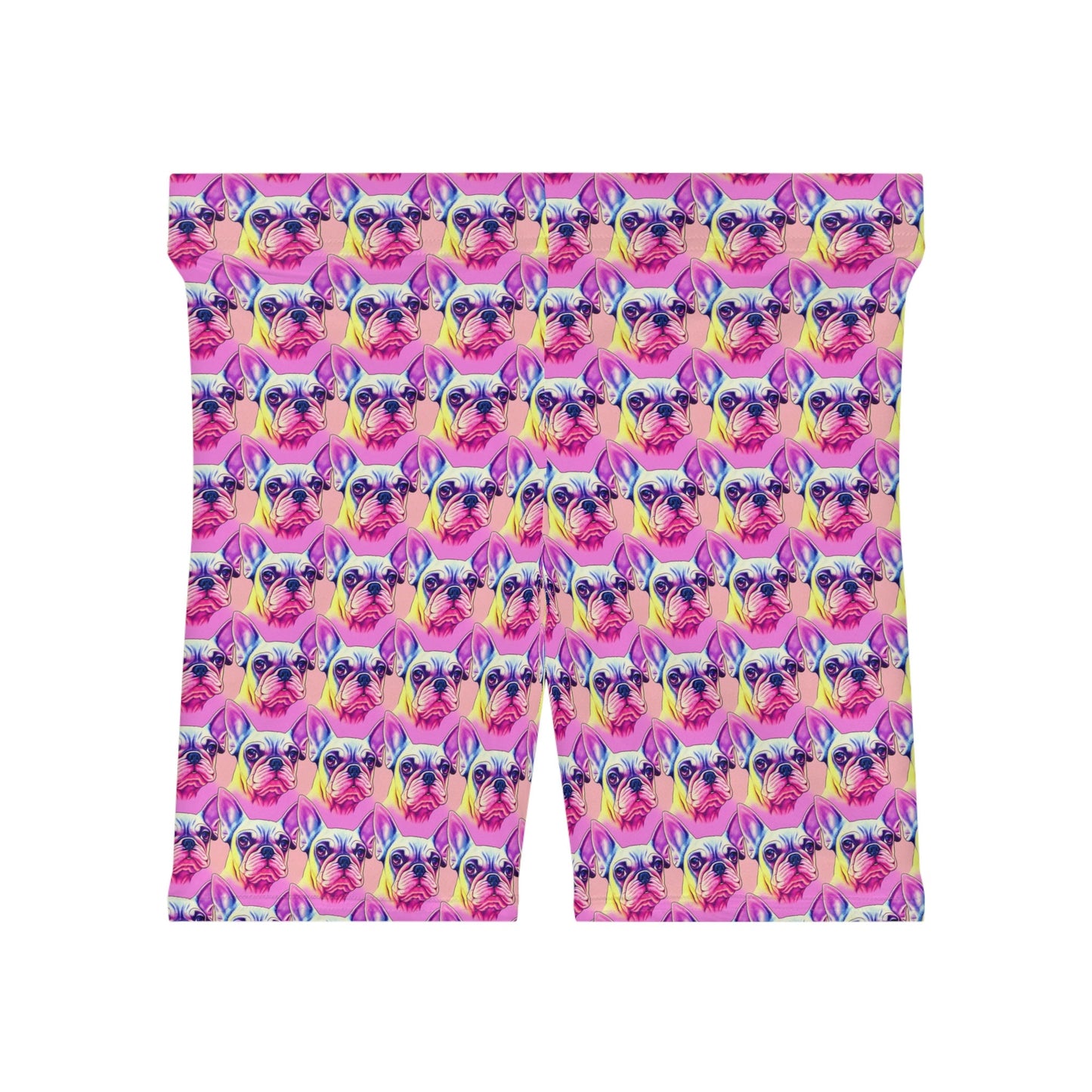 Pink French Bulldog Women Biker Shorts, Frenchie Clothing Workout Shorts, Animal Clothing Gym Shorts, Sexy Booty Shorts