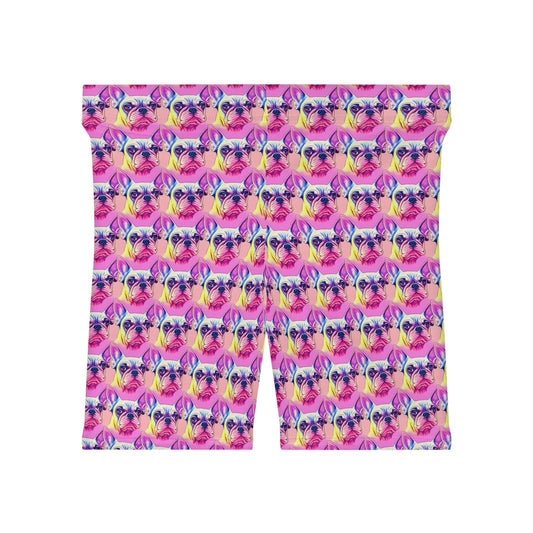 Pink French Bulldog Women Biker Shorts, Frenchie Clothing Workout Shorts, Animal Clothing Gym Shorts, Sexy Booty Shorts