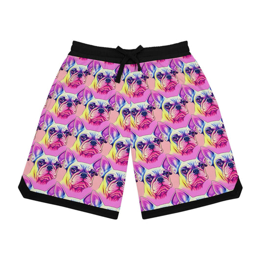 French Bulldog Basketball Shorts, Pink High Waisted Shorts, Frenchie Design Graphic Shorts, Frenchie Clothing Athletic Shorts