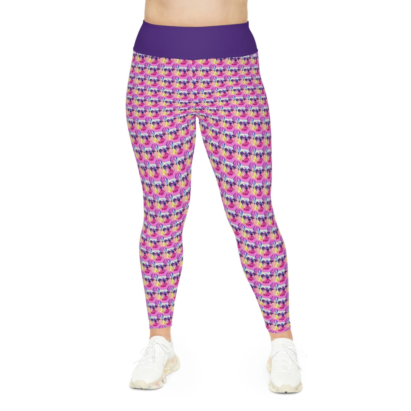 French Bulldog Plus Size Leggings, Workout Yoga Leggings, High Waist Purple Leggings, Fitness Leggings, Animal Leggings