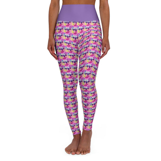 French Bulldog Purple Leggings, High Waist Leggings, Plus Size Leggings, Spandex Leggings, Fitness Yoga Leggings for Women