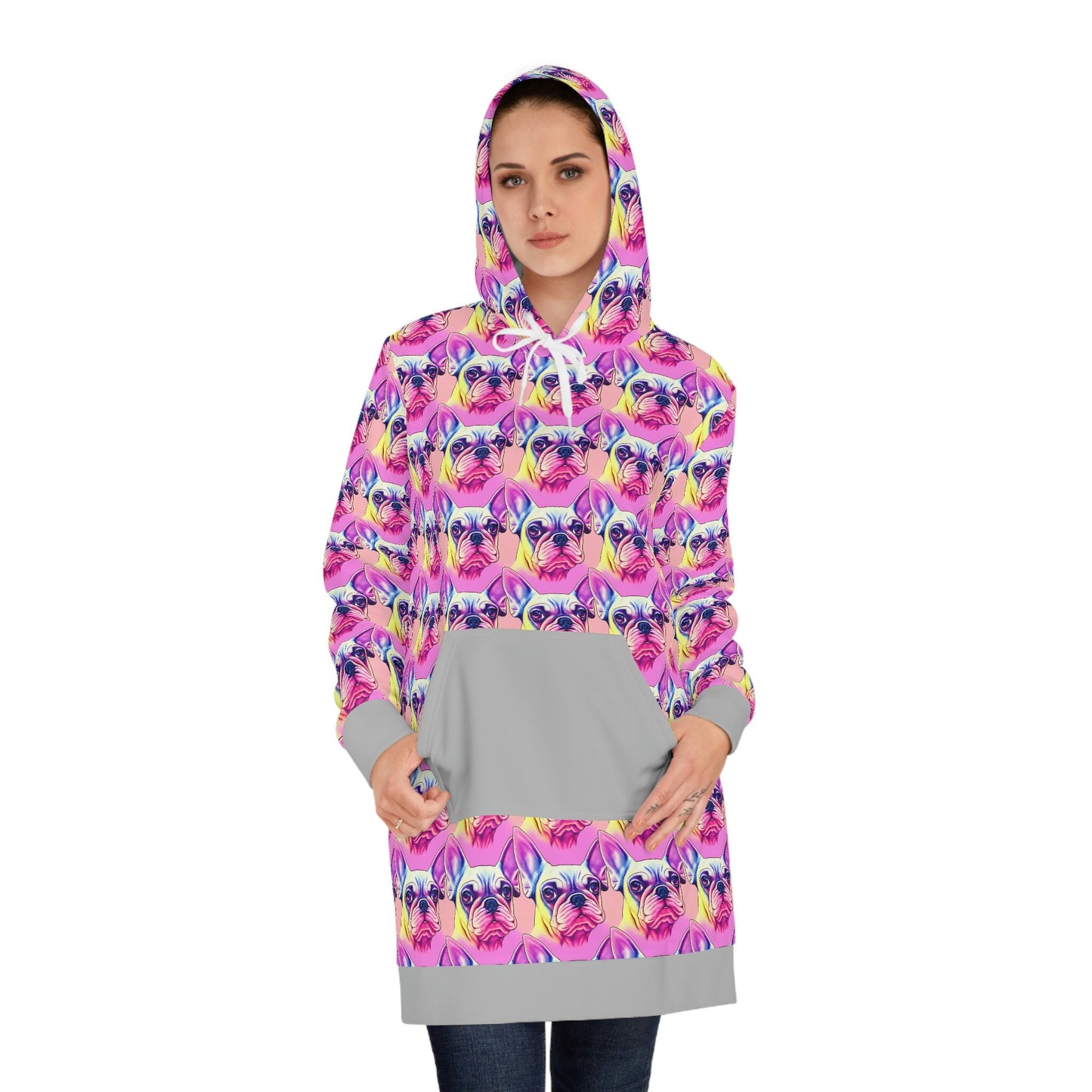 French BullDog Womens Hoodie Dress, Dog Lover Hoodie Dress, Aesthetic Oversized Hoodie, Winter Dress Dog Lover Gift