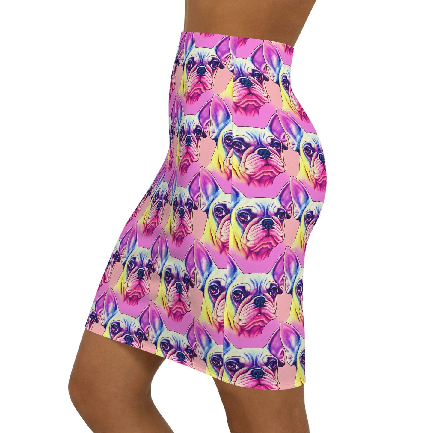 French Bulldog Pencil Skirt, Animal Print Mini Skirt, High Waist Skirt, Handmade Pop Art Skirt, Colorful Dog Apparel
