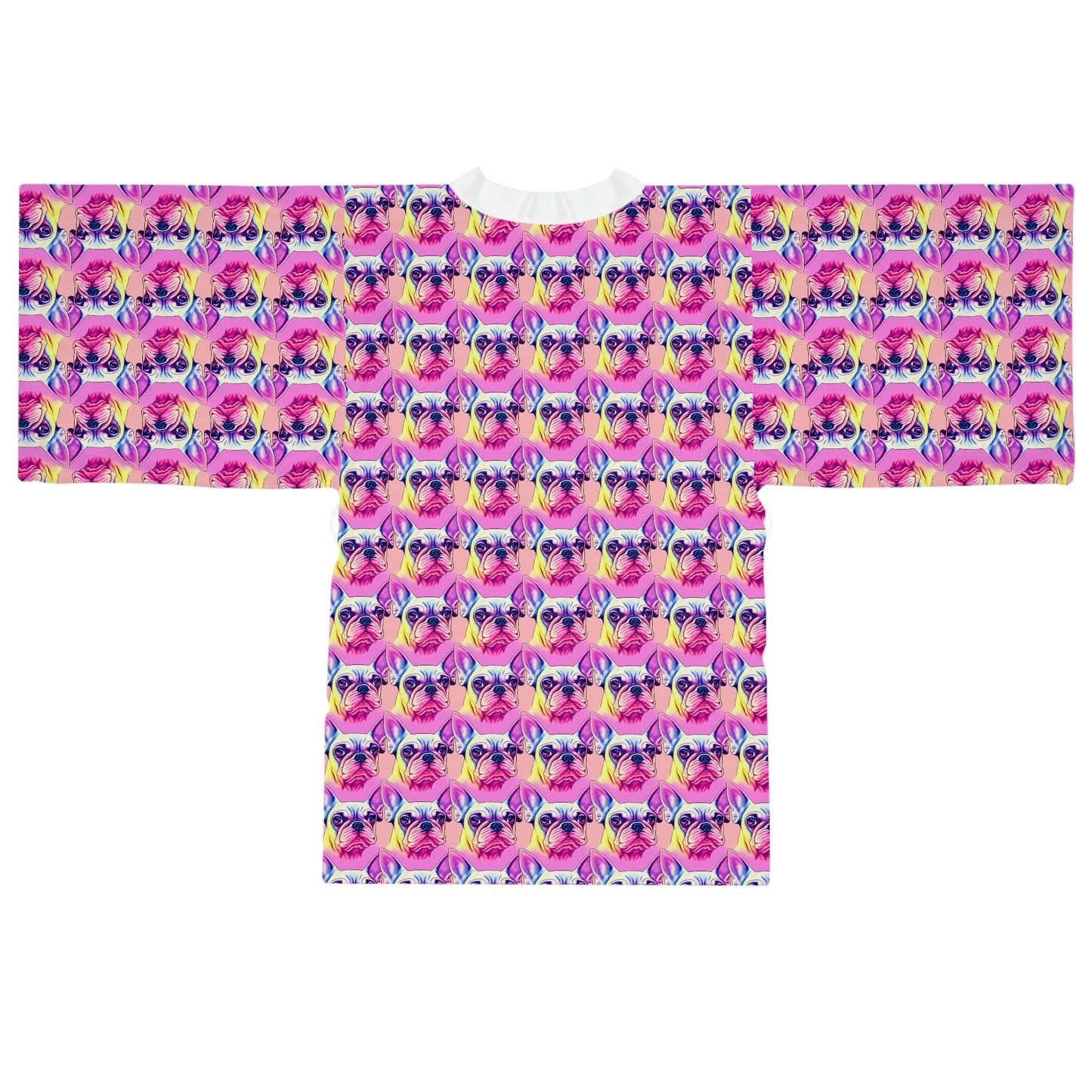 French Bulldog Long Sleeve Kimono Robe, Frenchie Clothing Boho Kimono Robe, Japanese Kimono Robe for Women, Traditional Clothing