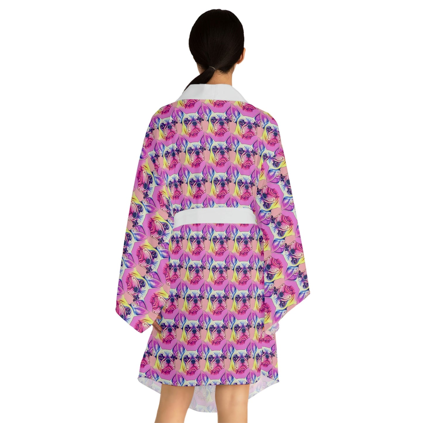 French Bulldog Long Sleeve Kimono Robe, Frenchie Clothing Boho Kimono Robe, Japanese Kimono Robe for Women, Traditional Clothing