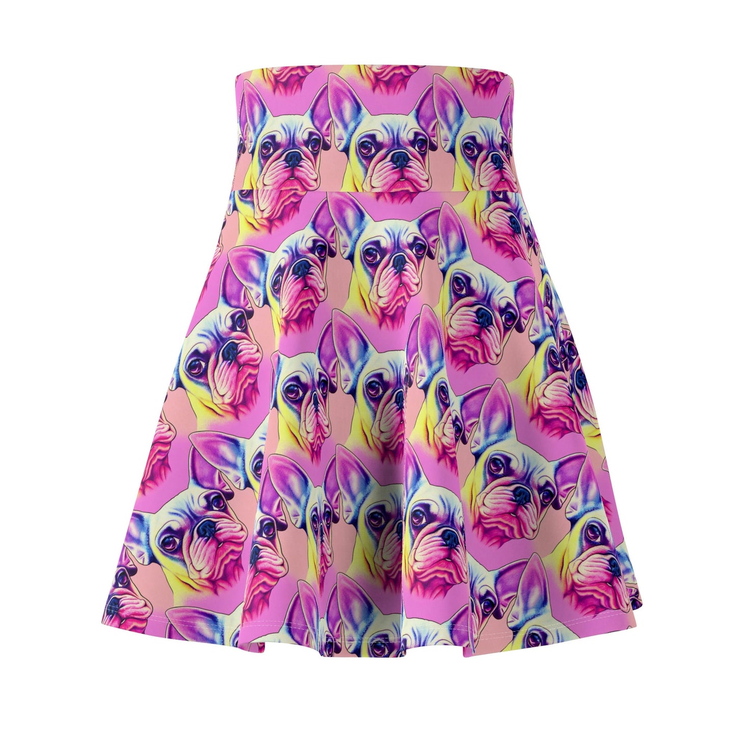 Frenchie Skater Skirt, French Bulldog Skater Skirt, Handmade Pop Art Skirt, Animal Print Spandex Skirt,  Colorful Dog Apparel