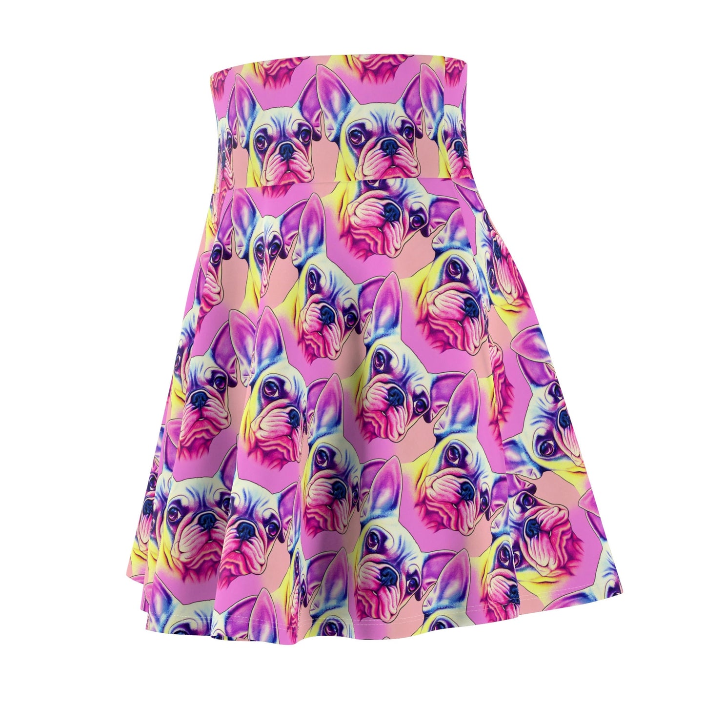 Frenchie Skater Skirt, French Bulldog Skater Skirt, Handmade Pop Art Skirt, Animal Print Spandex Skirt,  Colorful Dog Apparel
