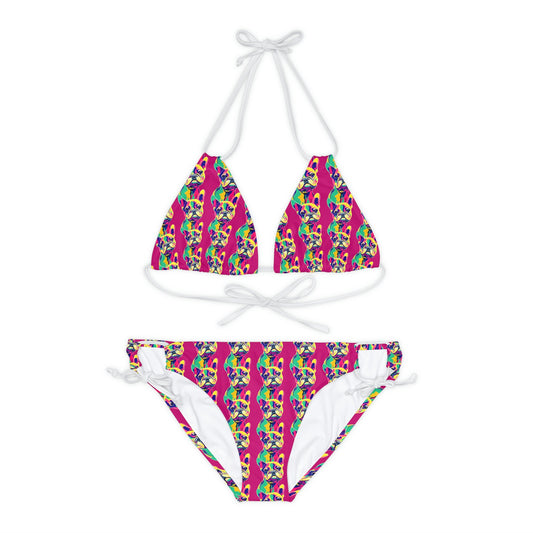 French Bulldog String Bikini Set, Dog Print Sexy Bikini, Trendy Strappy Bikini Set, Animal Print Bikini Set, Gift For Women