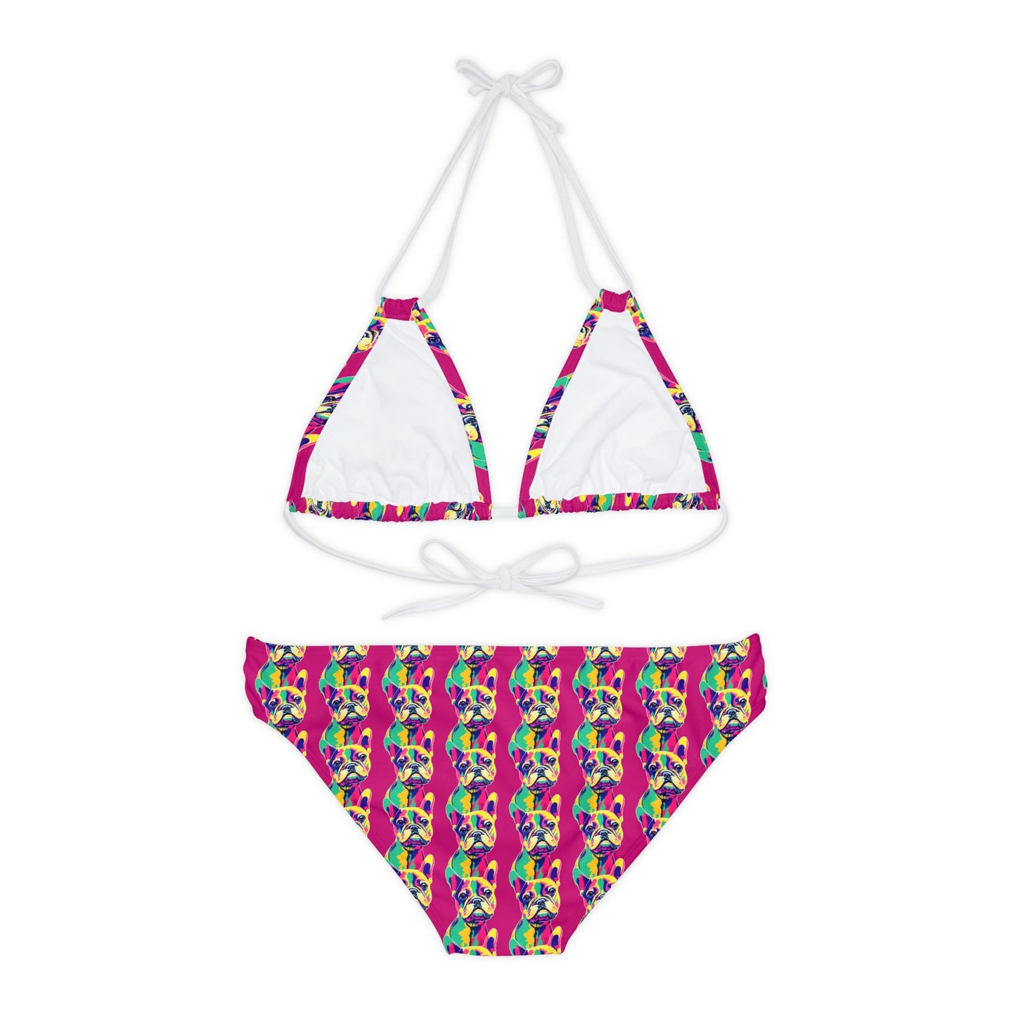 French Bulldog String Bikini Set, Dog Print Sexy Bikini, Trendy Strappy Bikini Set, Animal Print Bikini Set, Gift For Women
