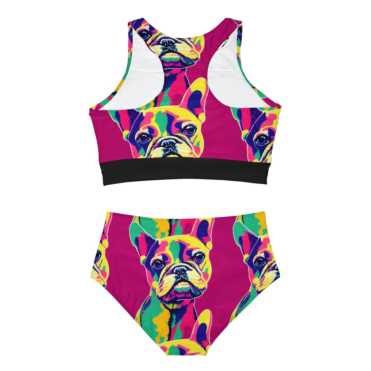 Dog Print Girls Bikini Set, French Bulldog Sporty Bikini Set, High Waisted Bikini Sexy Bikini, Two Piece Plus Size Bikini