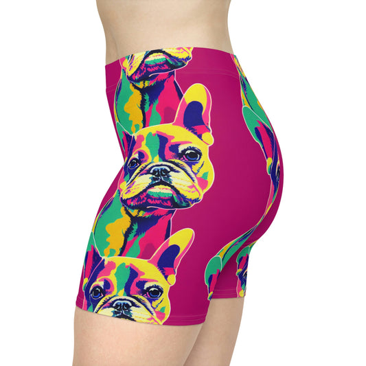 French Bulldog Women Biker Shorts, Frenchie Clothing Workout Shorts, Animal Clothing Gym Shorts, Sexy Booty Shorts, Pink Yoga Shorts