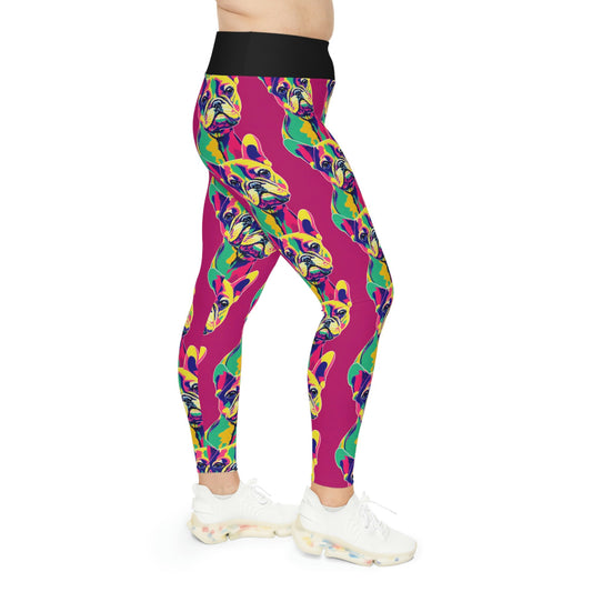French Bulldog High Waist Leggings, Pop Art Leggings, Plus Size Leggings, Spandex Leggings, Fitness Yoga Leggings for Women