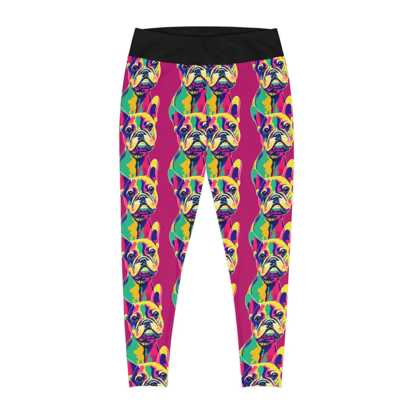 French Bulldog High Waist Leggings, Pop Art Leggings, Plus Size Leggings, Spandex Leggings, Fitness Yoga Leggings for Women