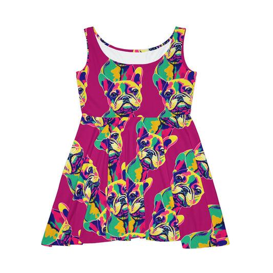 French Bulldog Skater Dress, Frenchie Dog Print Dress, Pop Art Teen Skater Dress for Women, Handmade Tank Dress