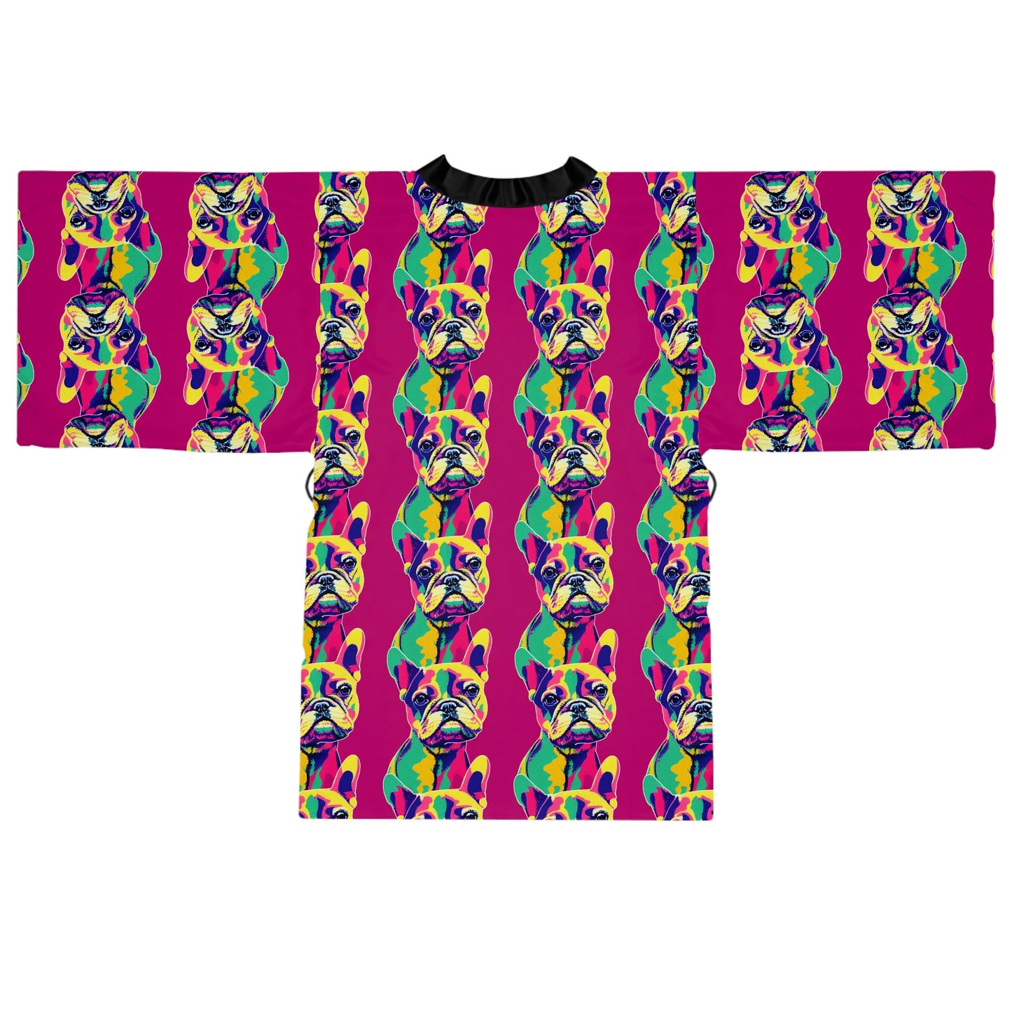 French Bulldog Pop Art Long Sleeve Kimono Robe, Japanese Kimono Robe for Women, Frenchie Clothing Boho Kimono Robe, Traditional Clothing