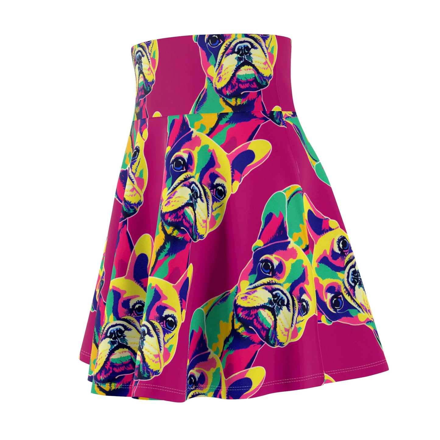 French Bulldog Skater Skirt, Handmade Pop Art Skirt, Animal Print Spandex Skirt, High Waist Skirt, Colorful Dog Apparel