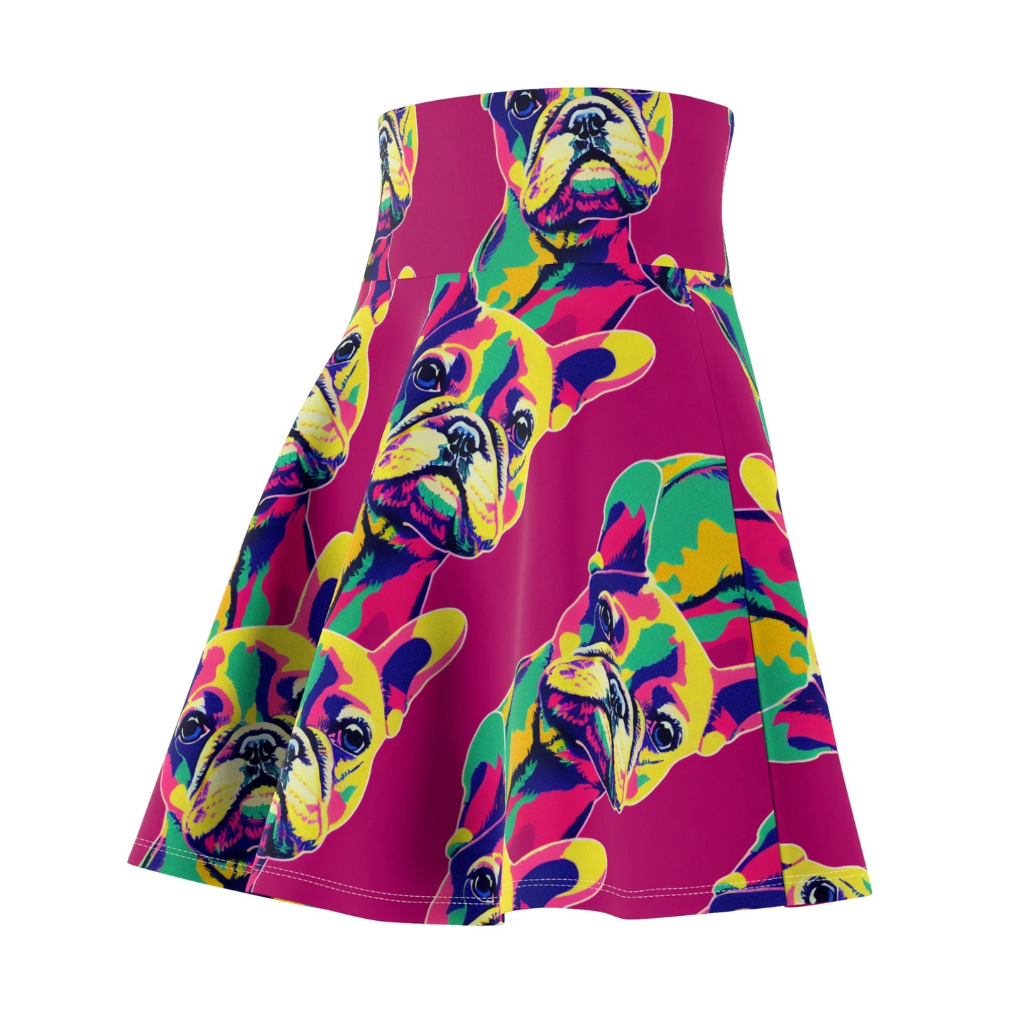 French Bulldog Skater Skirt, Handmade Pop Art Skirt, Animal Print Spandex Skirt, High Waist Skirt, Colorful Dog Apparel