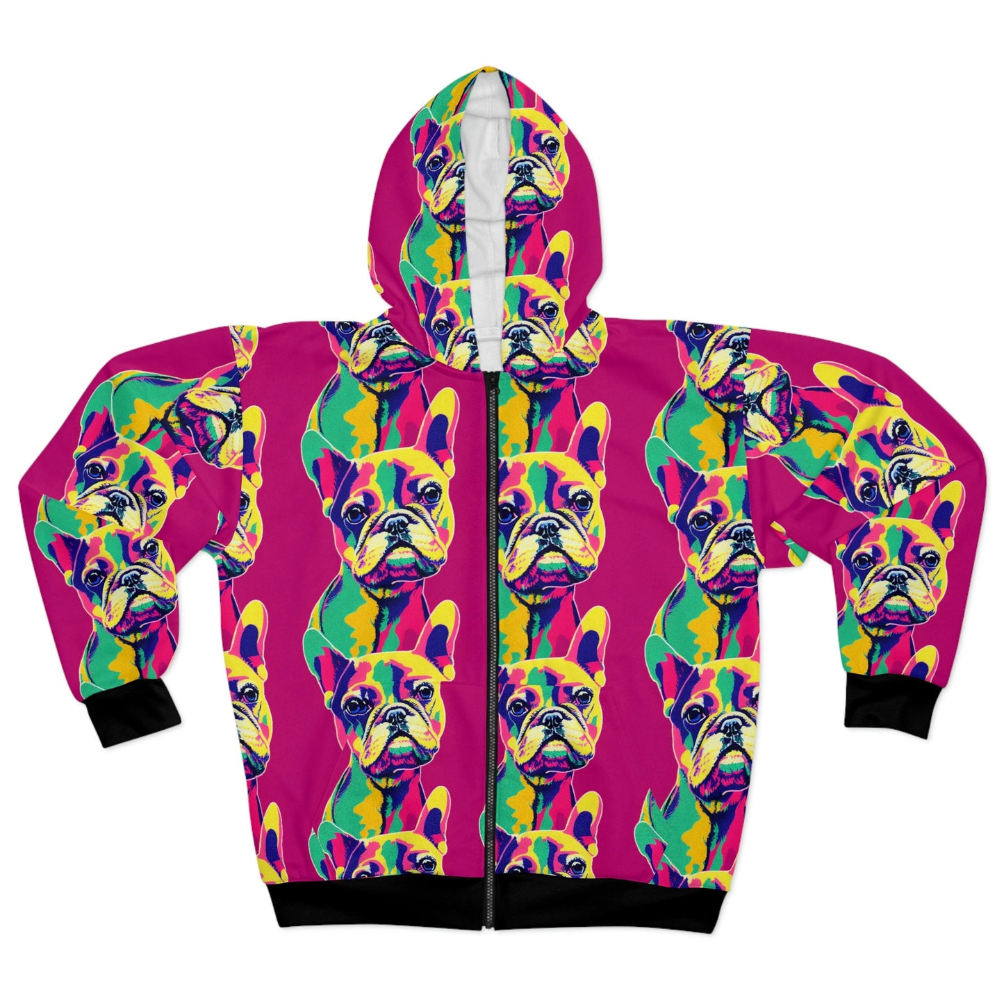 French Bull Dog Hoodie, Zip Up Dog Lover Hoodie, Frenchie Pop Art Pet Hoodie, Unisex Hoodie With Pocket, Dog Lover Gift
