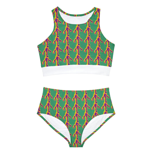 Bigfoot Yeti Sports Bikini, Sasquatch Print High Waisted Bikini, Sporty Bikini, String Bikini Set, Handmade Bikini for Girls