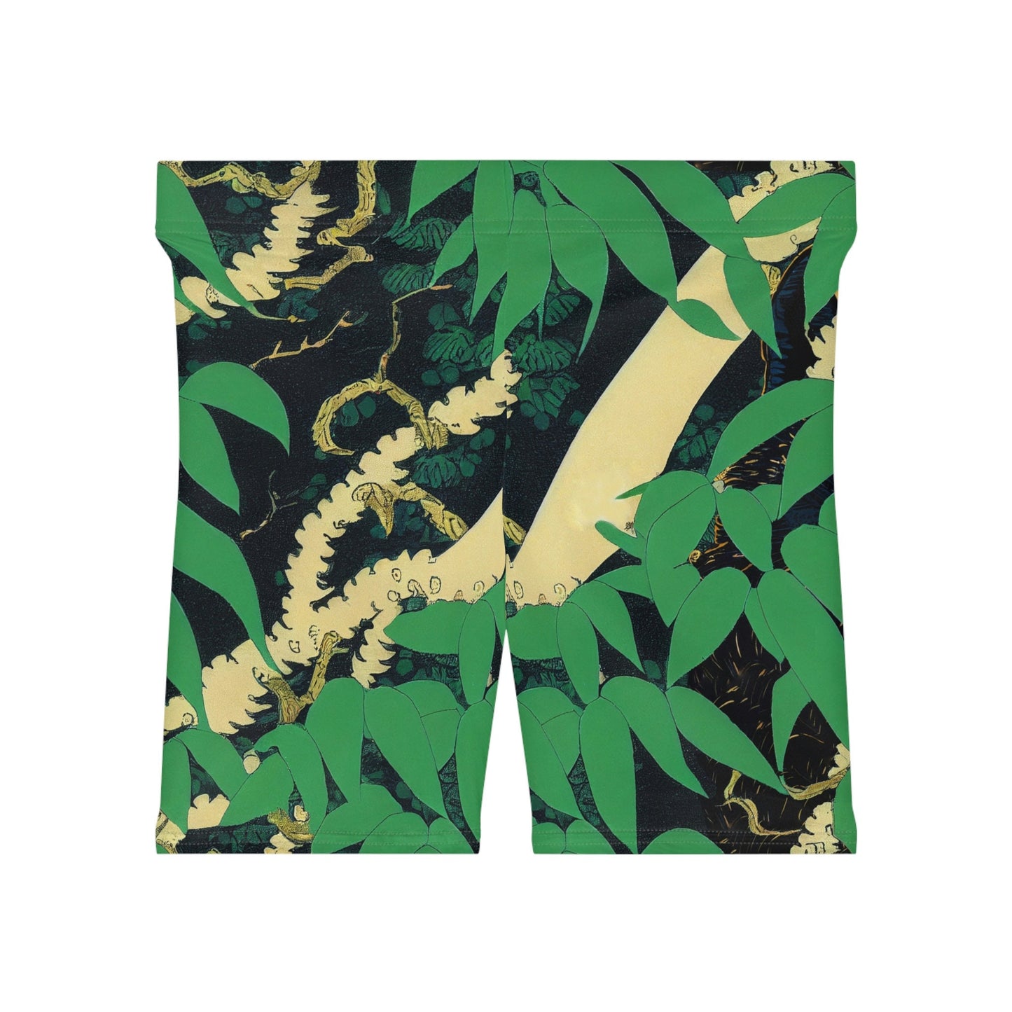 Black Wolf in Jungle Women Biker Shorts, Wolf Clothing Graphic Shorts, Animal Clothing Gym Shorts, Sexy Booty Shorts