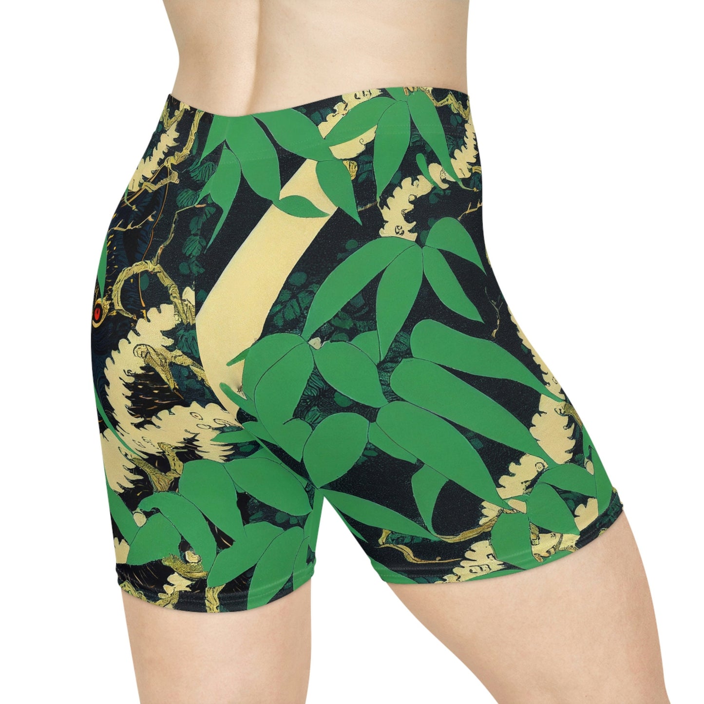 Black Wolf in Jungle Women Biker Shorts, Wolf Clothing Graphic Shorts, Animal Clothing Gym Shorts, Sexy Booty Shorts