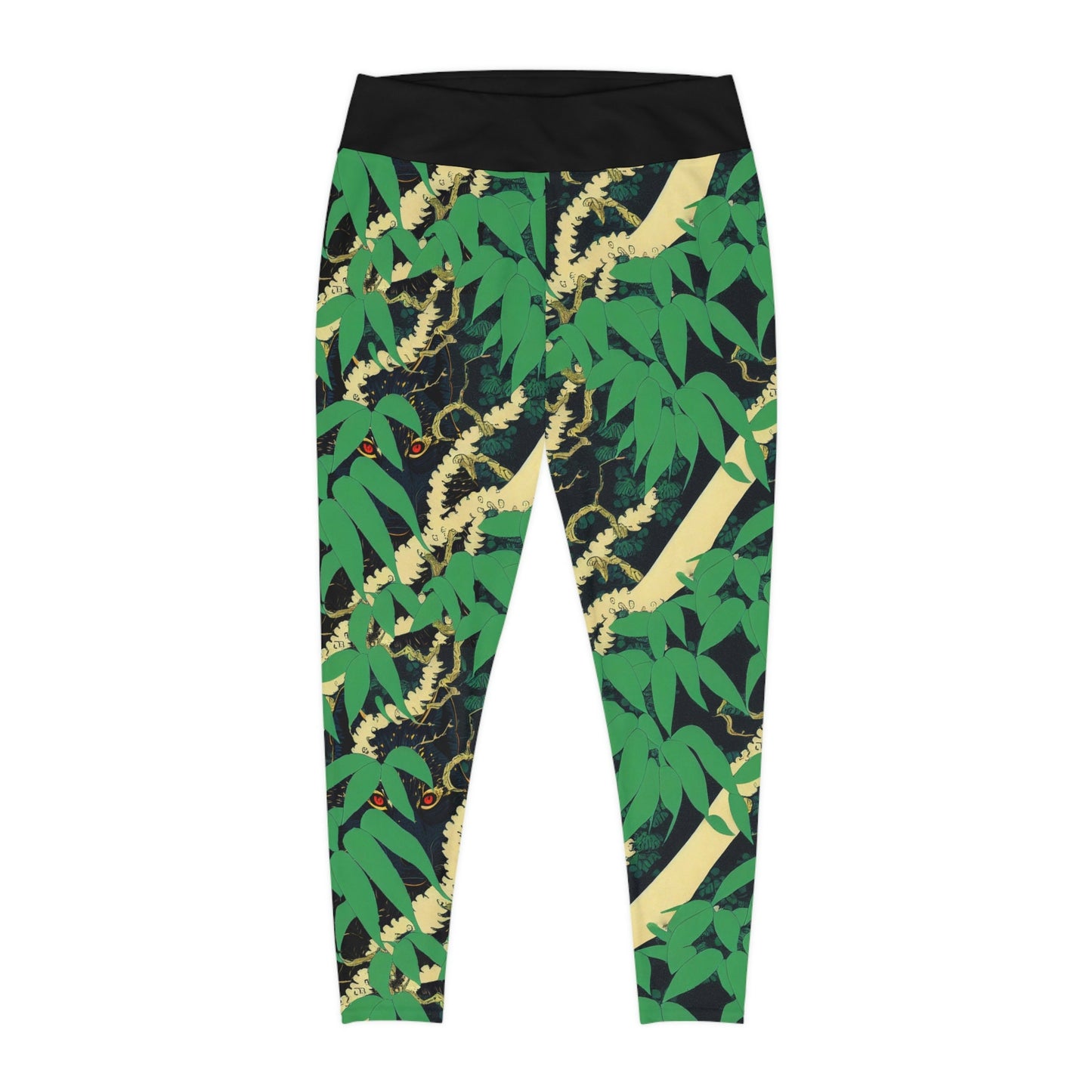 Black Wolf Jungle Plus Size Leggings, High Waist Leggings, Leaf Spandex Leggings, Yoga Leggings, Fitness Leggings