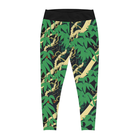 Black Wolf Jungle Plus Size Leggings, High Waist Leggings, Leaf Spandex Leggings, Yoga Leggings, Fitness Leggings