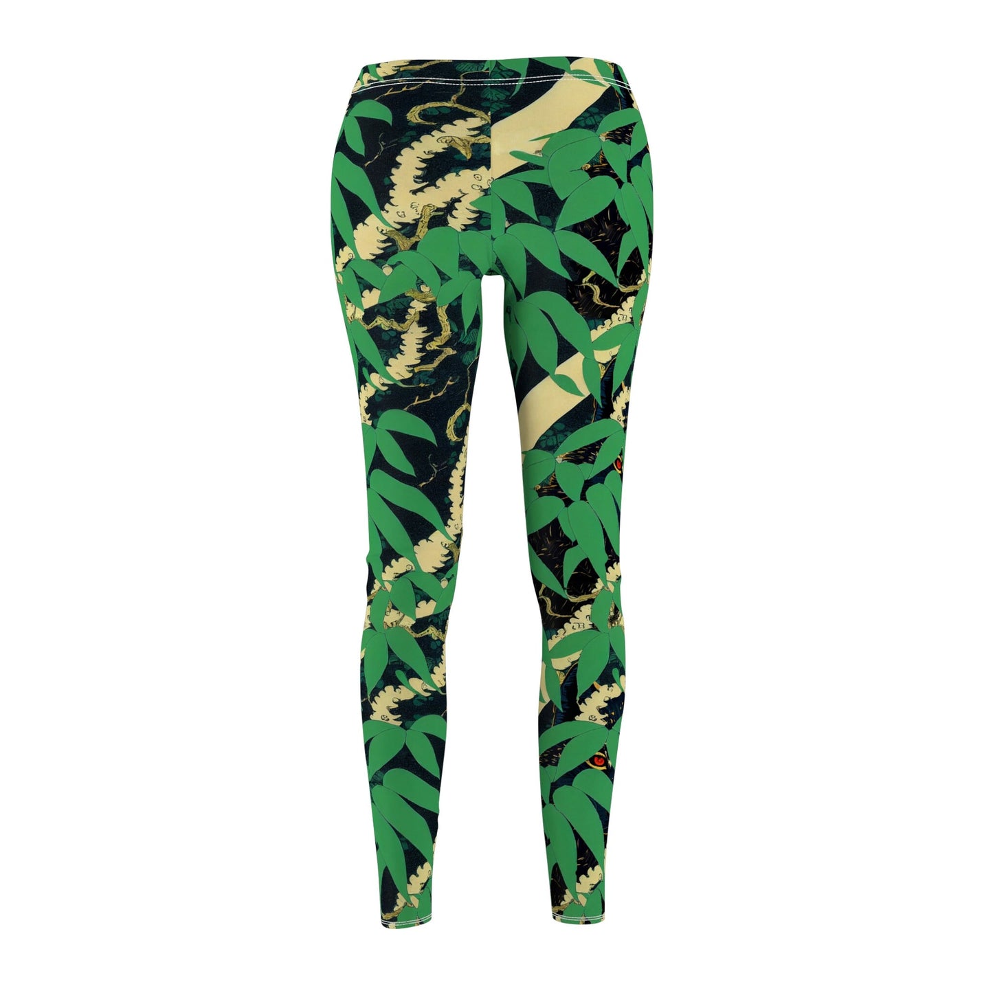 Black Wolf Jungle Yoga Leggings, Cut & Sew Green Leggings, Spandex Leggings, Workout Leggings, Fitness Leggings