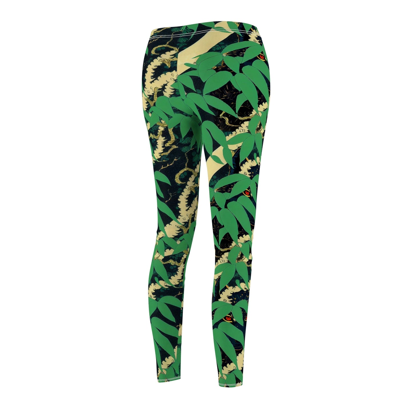 Black Wolf Jungle Yoga Leggings, Cut & Sew Green Leggings, Spandex Leggings, Workout Leggings, Fitness Leggings