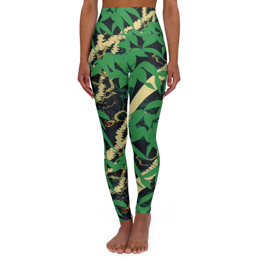 Black Wolf Jungle Leggings, High Waist Yoga Leggings, Plus Size Green Leggings, Workout Leggings, Fitness Leggings