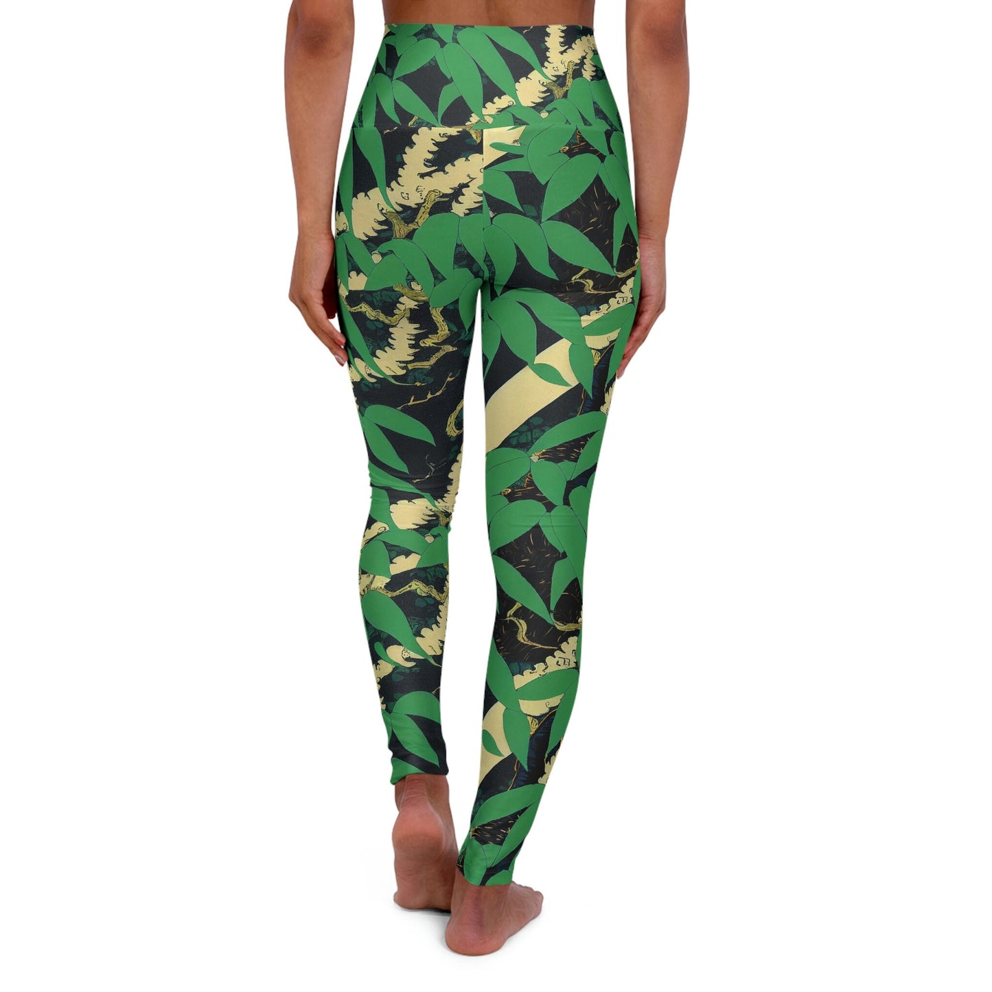 Black Wolf Jungle Leggings, High Waist Yoga Leggings, Plus Size Green Leggings, Workout Leggings, Fitness Leggings