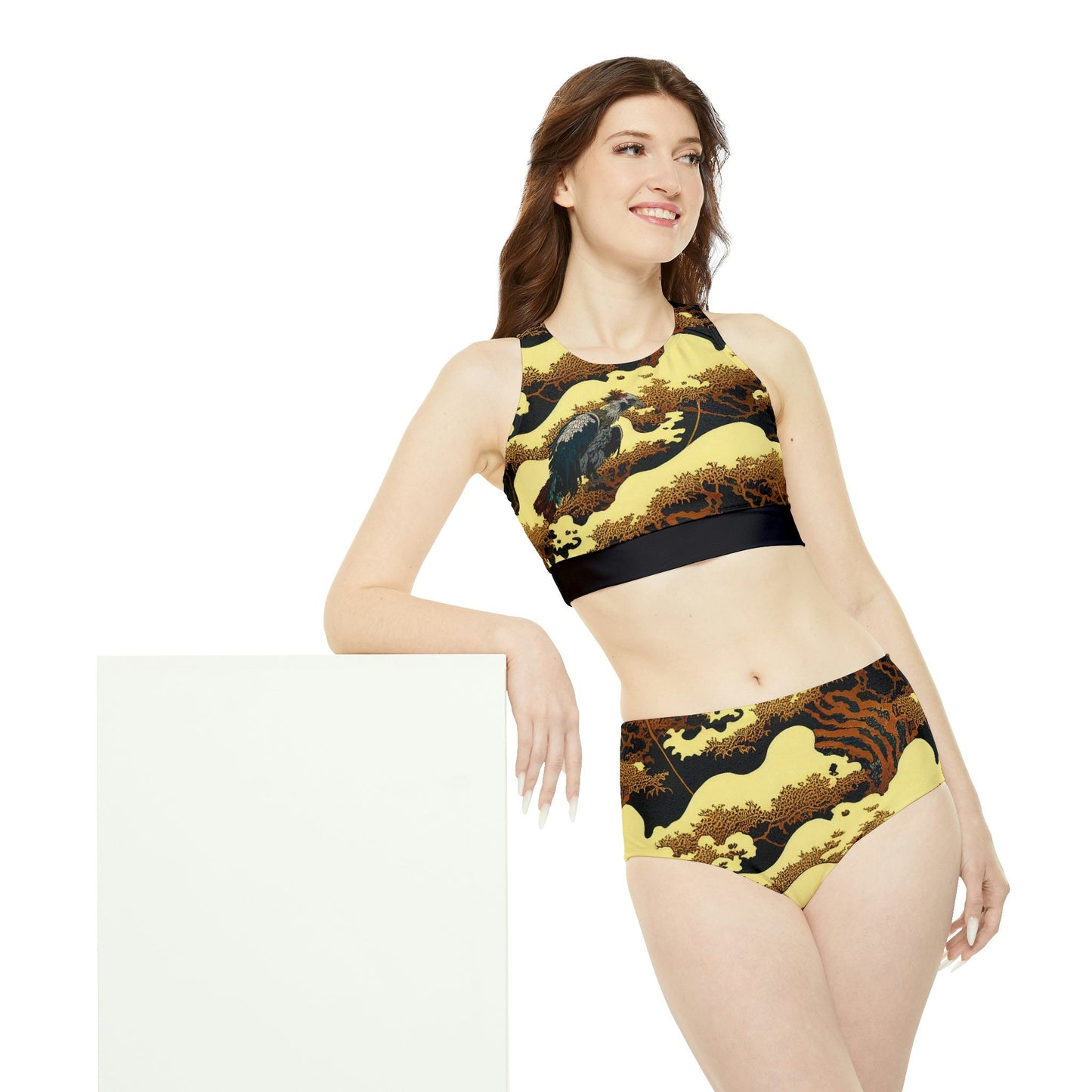 Gold Forest Sports Bikini, Two Piece Bikini Set, Vulture Print Sexy Bikini, Sporty Bikini Set, Extreme Bikini For Girls