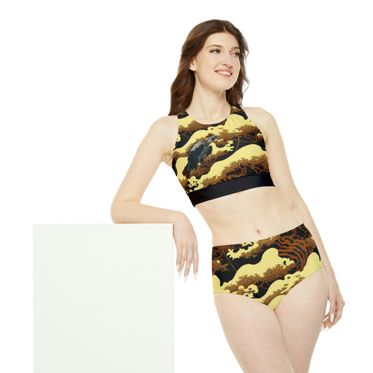 Gold Forest Sports Bikini, Two Piece Bikini Set, Vulture Print Sexy Bikini, Sporty Bikini Set, Extreme Bikini For Girls