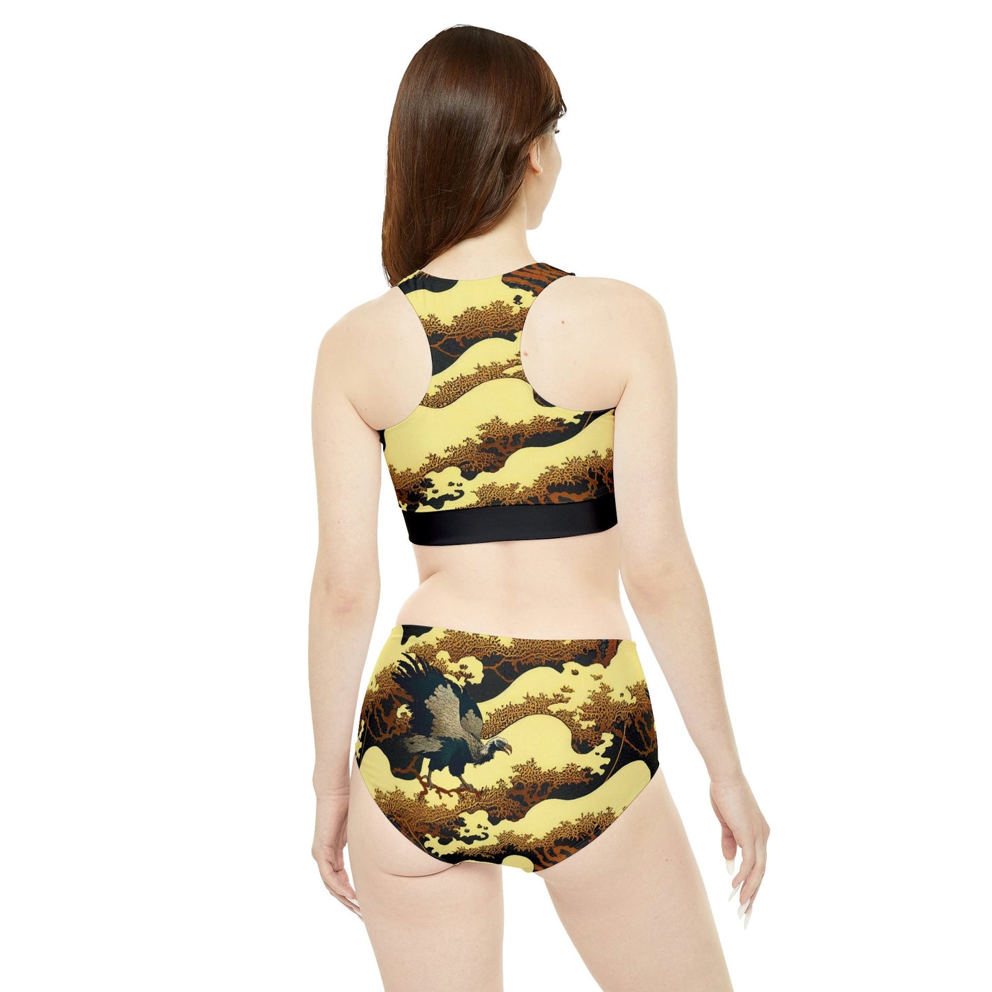 Gold Forest Sports Bikini, Two Piece Bikini Set, Vulture Print Sexy Bikini, Sporty Bikini Set, Extreme Bikini For Girls