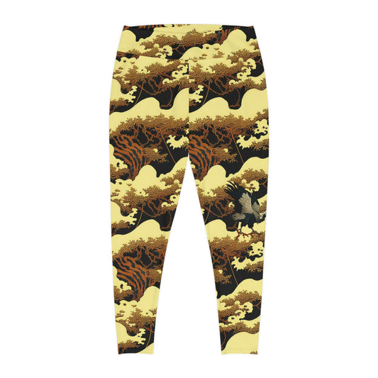 Gold Forest Vulture Plus Size Leggings, Spandex Leggings, High Waist Leggings for Women, Yoga Leggings, Fitness Leggings