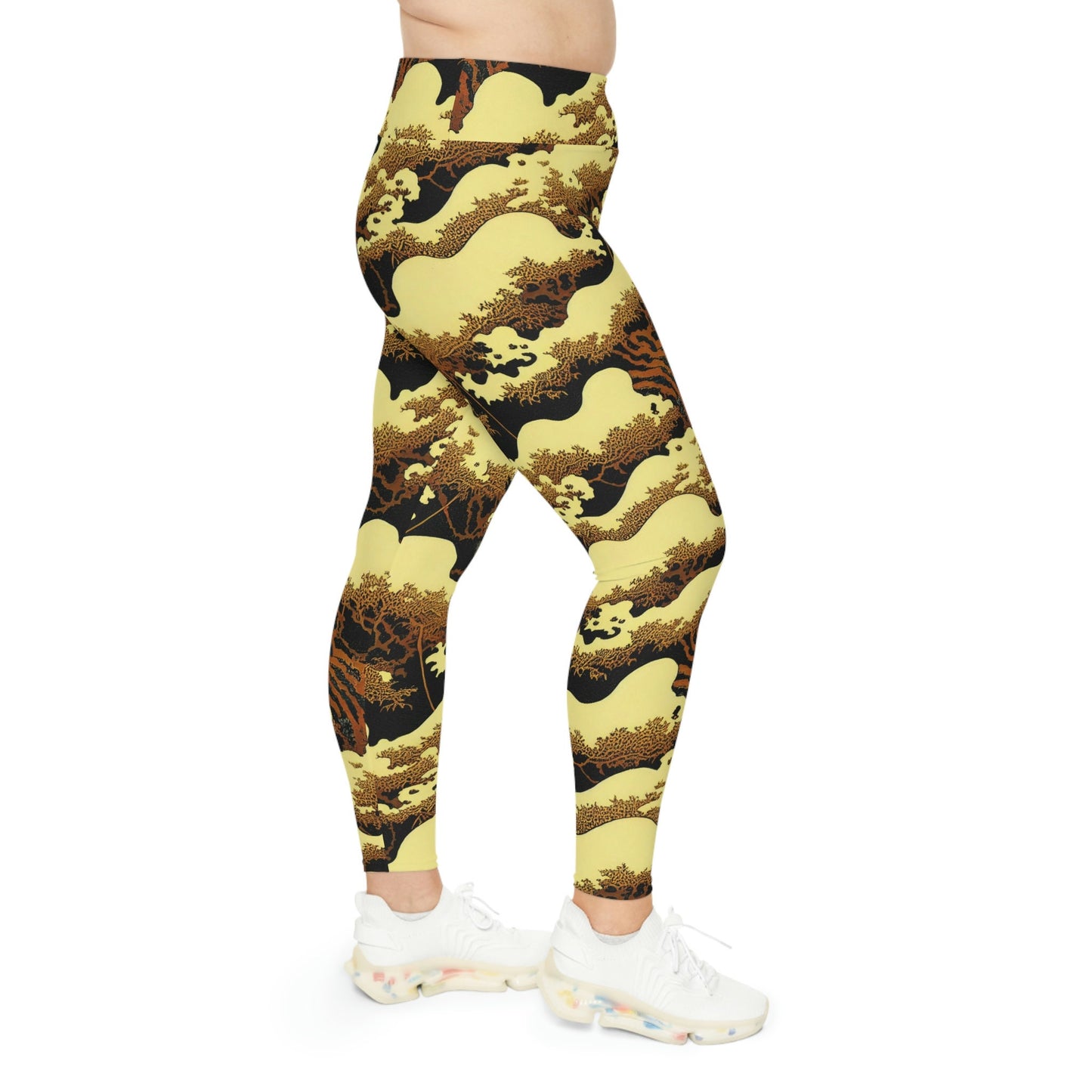 Gold Forest Vulture Plus Size Leggings, Spandex Leggings, High Waist Leggings for Women, Yoga Leggings, Fitness Leggings