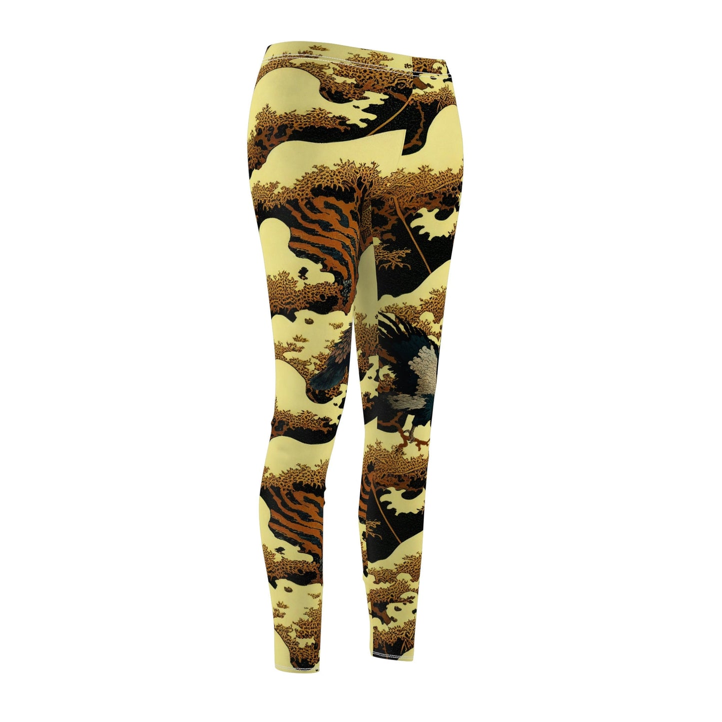 Gold Forest Vulture Workout Leggings, Cut & Sew Leggings for Women, Fitness Leggings, Gym Leggings, Yoga Leggings