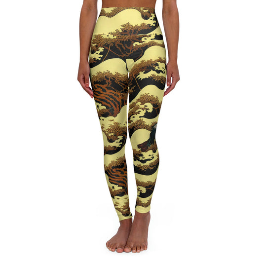 Gold Forest Vulture Yoga Leggings, High Waist Leggings, Plus Size Leggings for Women, Fitness Leggings, Gym Leggings