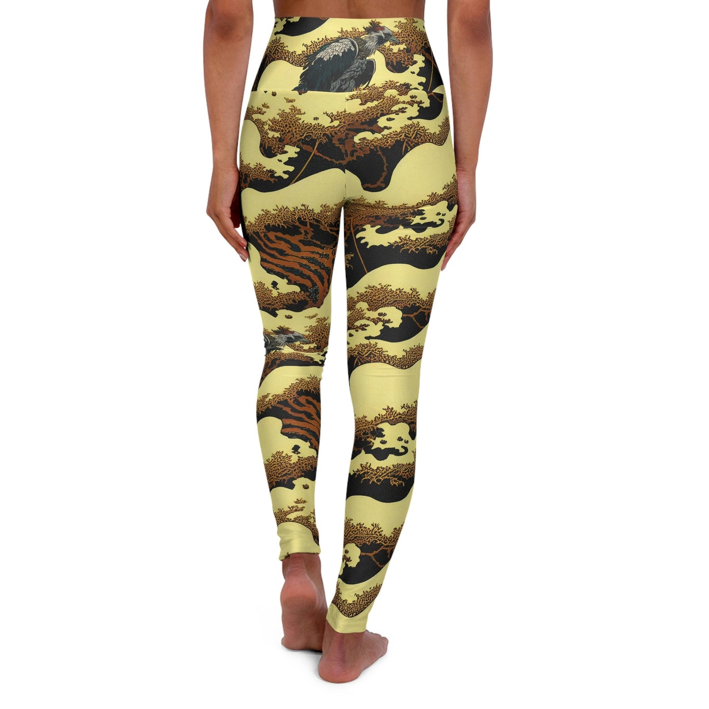 Gold Forest Vulture Yoga Leggings, High Waist Leggings, Plus Size Leggings for Women, Fitness Leggings, Gym Leggings