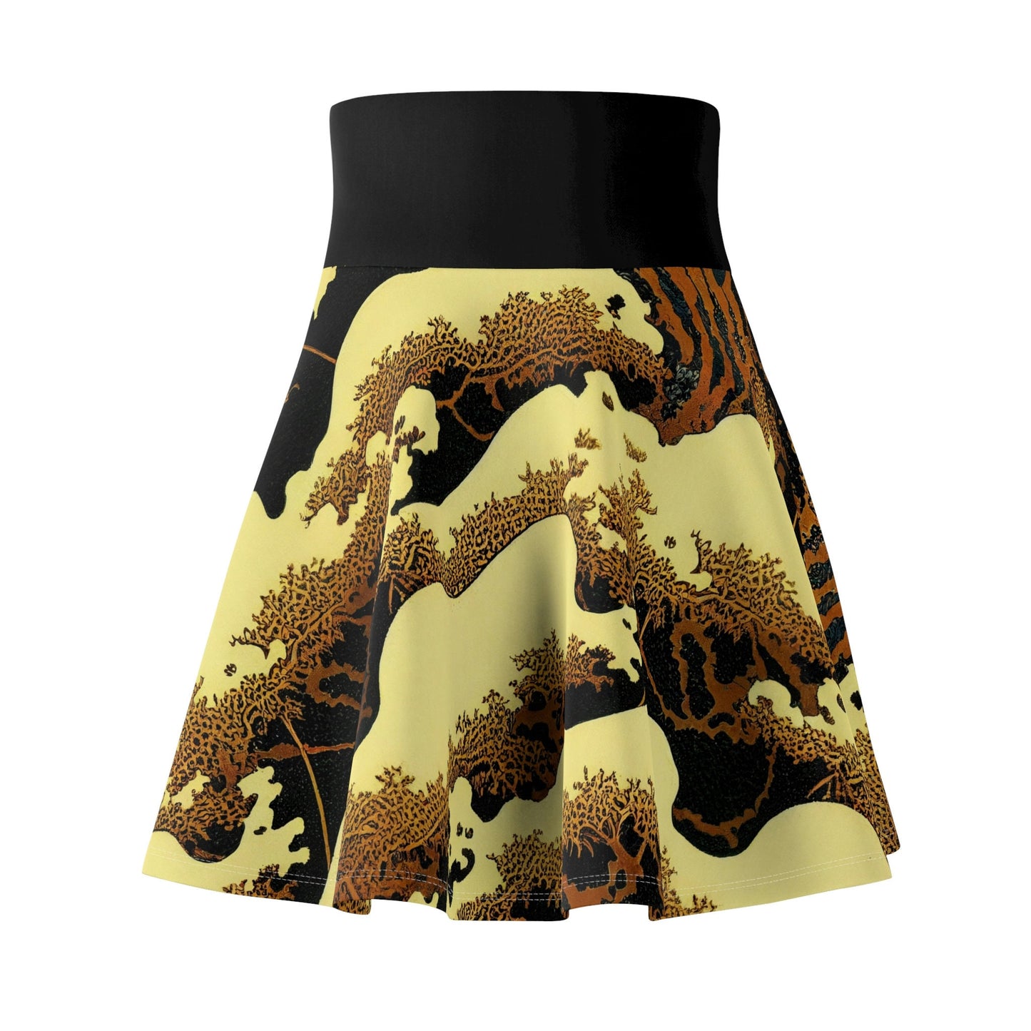 Gold Forest Skater Skirt, Women's Skater Skirt, Women's Skirt, High Waisted Skirt, Short Skirt for Women, Handmade Skirt