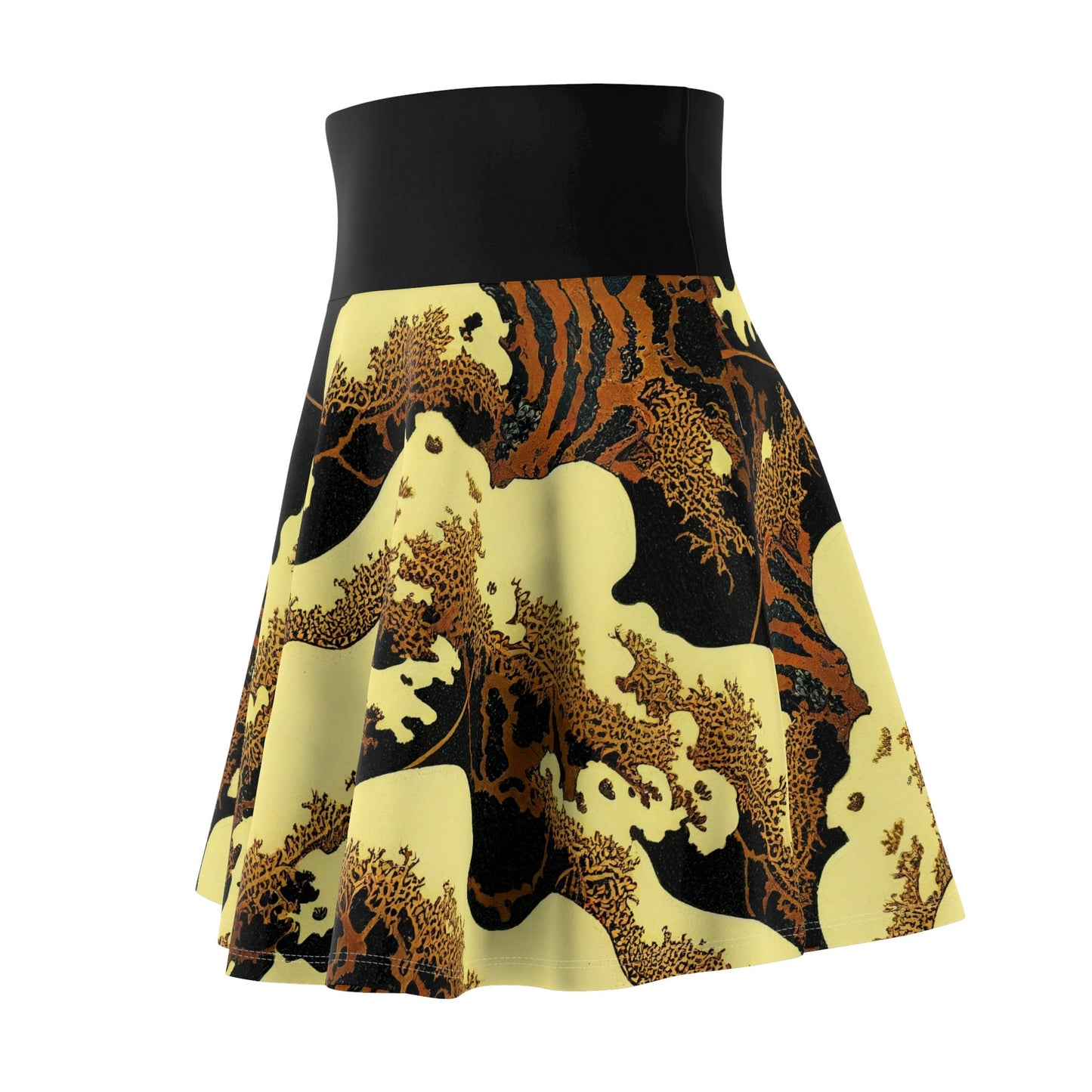 Gold Forest Skater Skirt, Women's Skater Skirt, Women's Skirt, High Waisted Skirt, Short Skirt for Women, Handmade Skirt