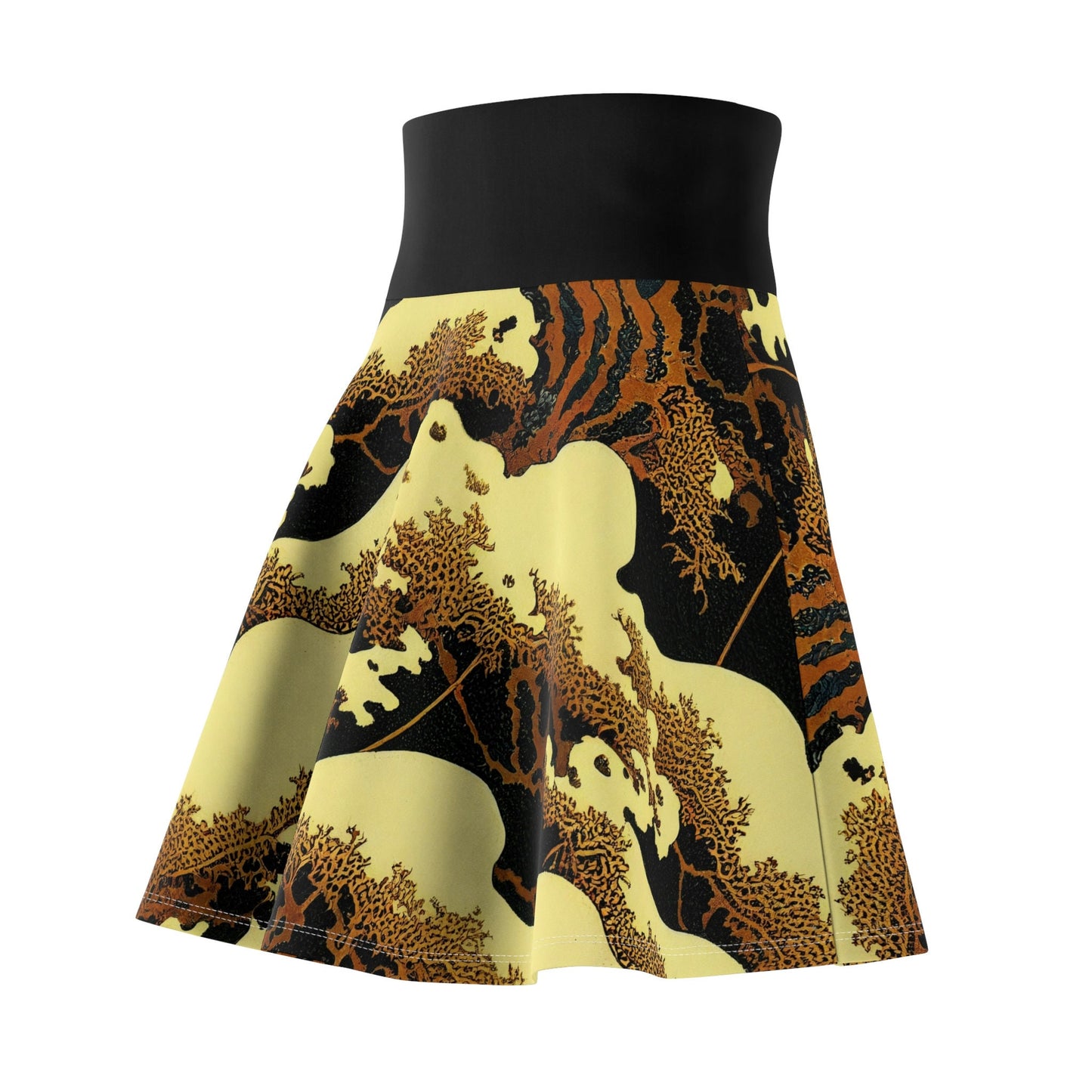 Gold Forest Skater Skirt, Women's Skater Skirt, Women's Skirt, High Waisted Skirt, Short Skirt for Women, Handmade Skirt