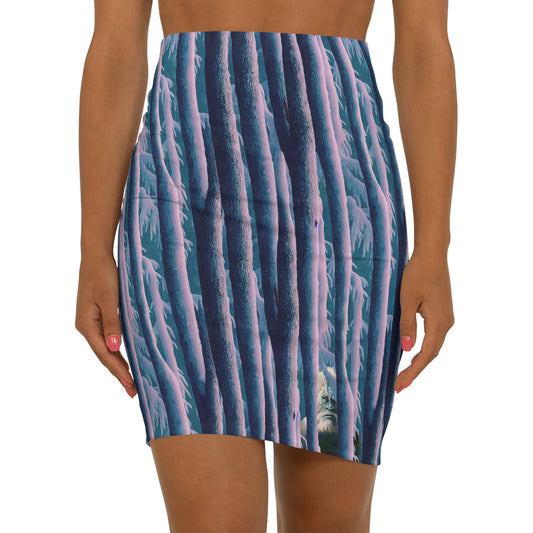 Yeti Pencil Skirt, Tree Pattern Skirt for Women, Handmade Pencil Skirt, High Waisted Skirt, Bigfoot Skirt, Mini Skirt