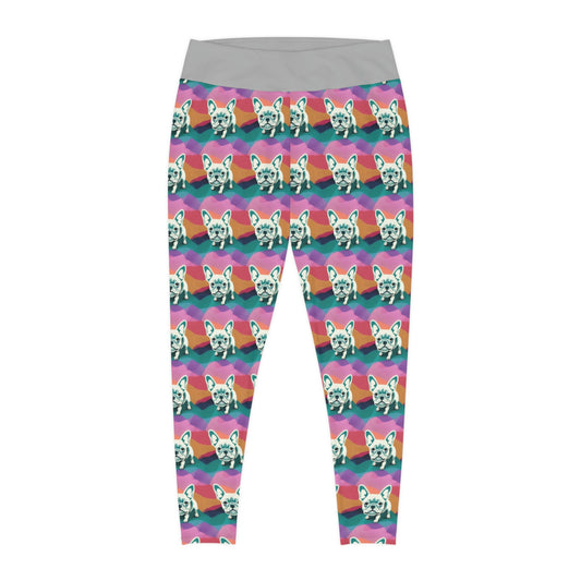 French Bulldog Plus Size Leggings, Workout Yoga Leggings, Pastel Leggings, Colorful Leggings for Women, Fitness Leggings