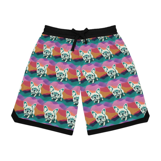 French Bulldog Pattern Basketball Shorts, Pastel Colors High Waisted Shorts, Frenchie Design Graphic Shorts, Athletic Shorts